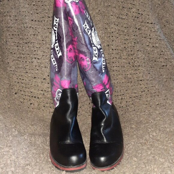 PAOLO CONTE-Death Rock-Punk-Black/Printed Leather-Shearling-Sz 38-Excellent - Picture 3 of 8